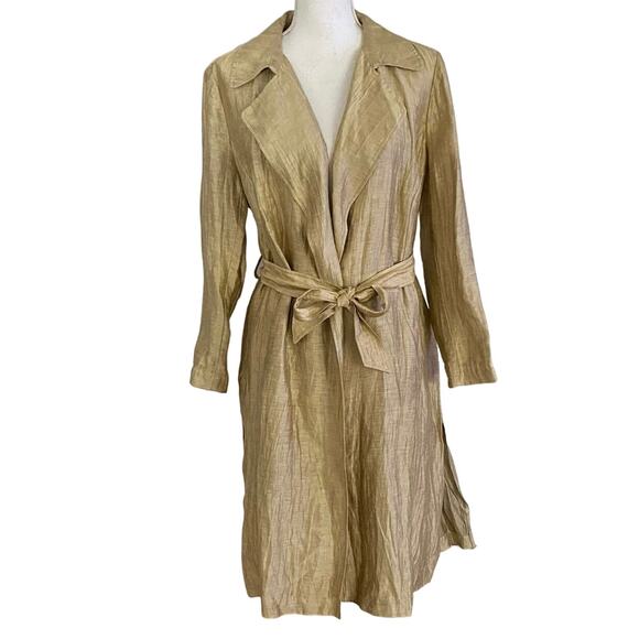 Chicos Size 2P US 12 14 Petite Linen Blend Trench Lightweight Pockets Crinkle - Picture 1 of 5